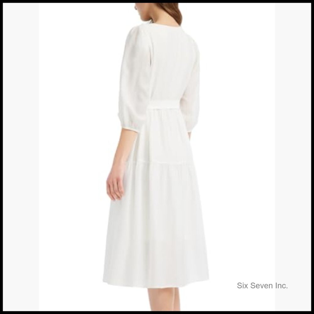 Acetate 3/4 Sleeve V-Neck Wrap Midi Dress Wedding Guest Casual - Picture 4 of 6